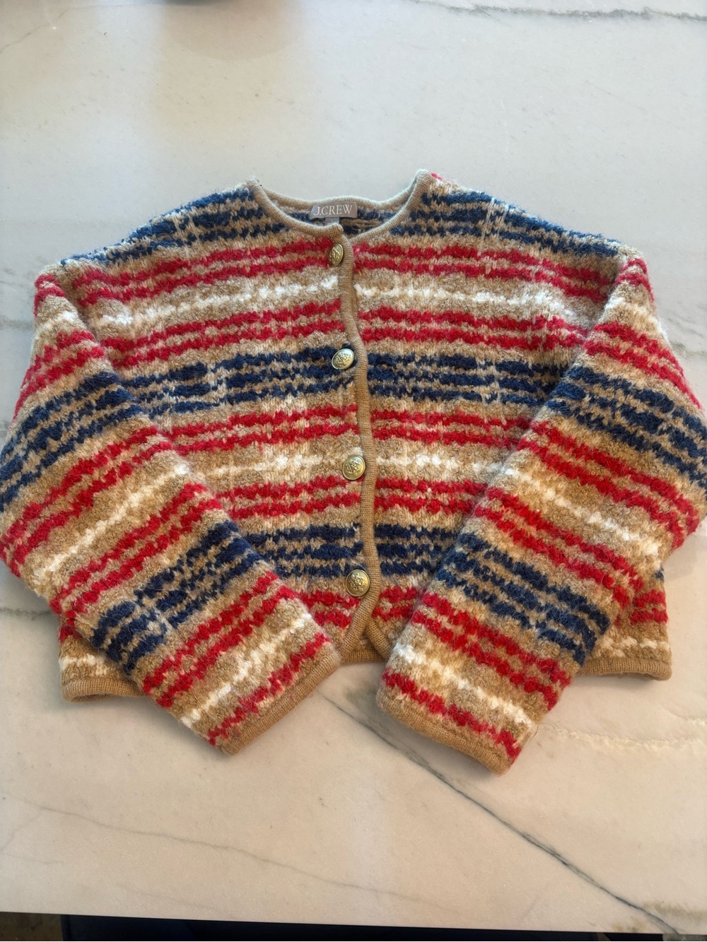 J. Crew Sweater Lady Cardigan Jacket Knit plaid bouclé yarn Fall Vtg Inspired L - Picture 5 of 10